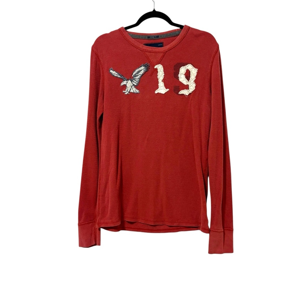 Vintage American Eagle Men’s Medium Red Graphic Thermal‎ Long Sleeve Shirt Y2K